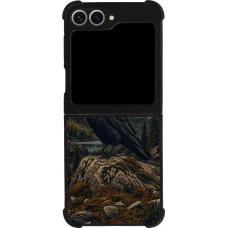 Coque Samsung Galaxy Z Flip6 - Silicone rigide noir Linocut Grand Corbeau