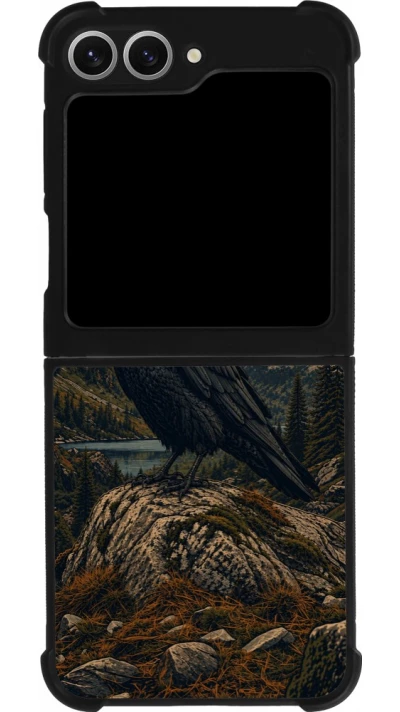 Coque Samsung Galaxy Z Flip6 - Silicone rigide noir Linocut Grand Corbeau