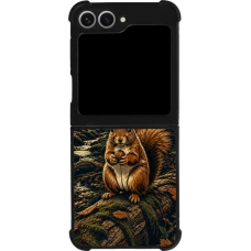 Coque Samsung Galaxy Z Flip6 - Silicone rigide noir Linocut Ecureuil