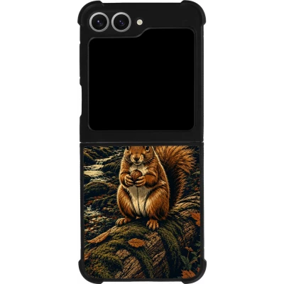 Coque Samsung Galaxy Z Flip6 - Silicone rigide noir Linocut Ecureuil