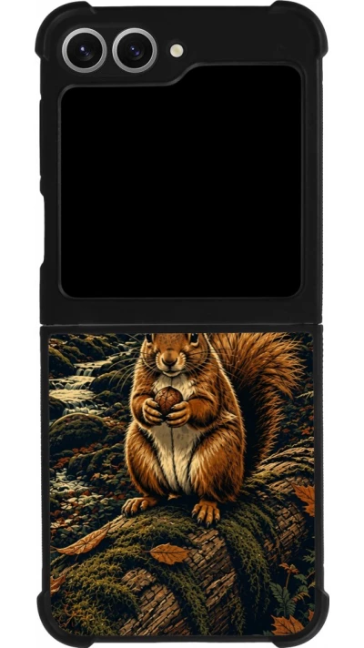 Coque Samsung Galaxy Z Flip6 - Silicone rigide noir Linocut Ecureuil