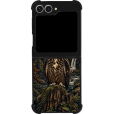 Coque Samsung Galaxy Z Flip6 - Silicone rigide noir Linocut Grand-Duc