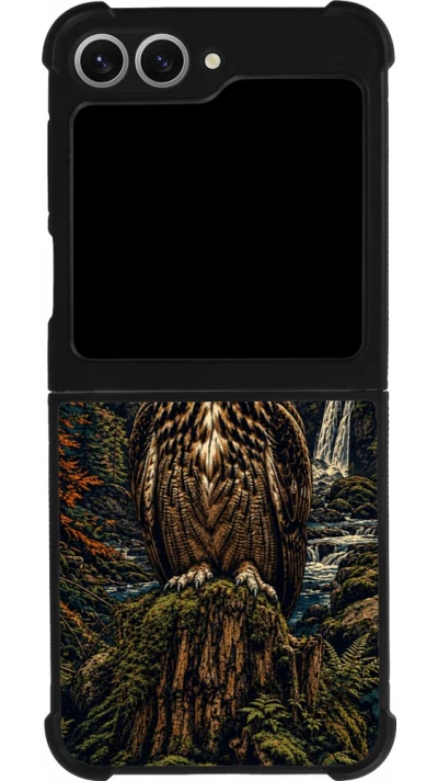 Coque Samsung Galaxy Z Flip6 - Silicone rigide noir Linocut Grand-Duc