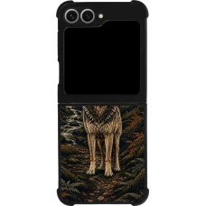 Coque Samsung Galaxy Z Flip6 - Silicone rigide noir Linocut Loup