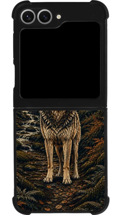Coque Samsung Galaxy Z Flip6 - Silicone rigide noir Linocut Loup