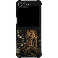 Coque Samsung Galaxy Z Flip6 - Silicone rigide noir Linocut Lynx