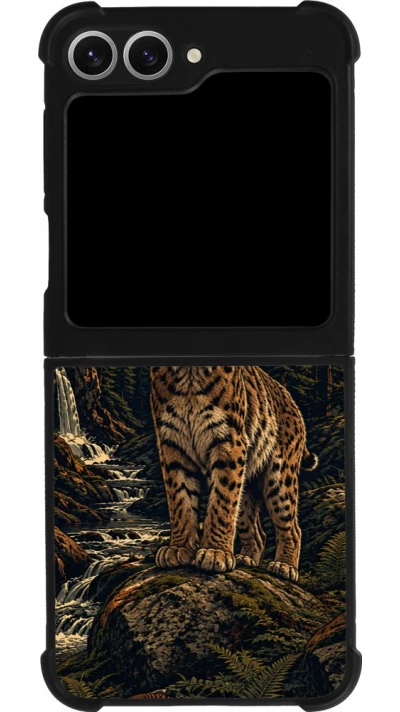 Coque Samsung Galaxy Z Flip6 - Silicone rigide noir Linocut Lynx