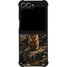 Coque Samsung Galaxy Z Flip6 - Silicone rigide noir Linocut Marmotte