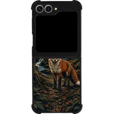 Coque Samsung Galaxy Z Flip6 - Silicone rigide noir Linocut Renard