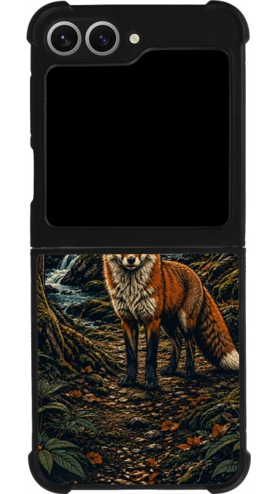 Coque Samsung Galaxy Z Flip6 - Silicone rigide noir Linocut Renard