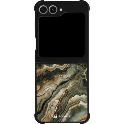 Coque Samsung Galaxy Z Flip6 - Silicone rigide noir Marbre Olive