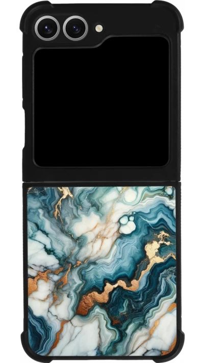 Coque Samsung Galaxy Z Flip6 - Silicone rigide noir Marbre Vert Bleu Doré