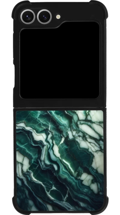 Coque Samsung Galaxy Z Flip6 - Silicone rigide noir Marbre vert majestueux