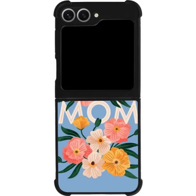 Coque Samsung Galaxy Z Flip6 - Silicone rigide noir Mom 2026 Flowers