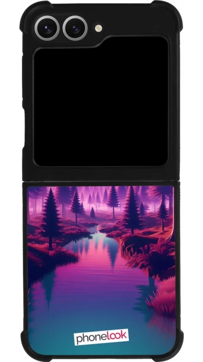 Coque Samsung Galaxy Z Flip6 - Silicone rigide noir Paysage Violet-Rose