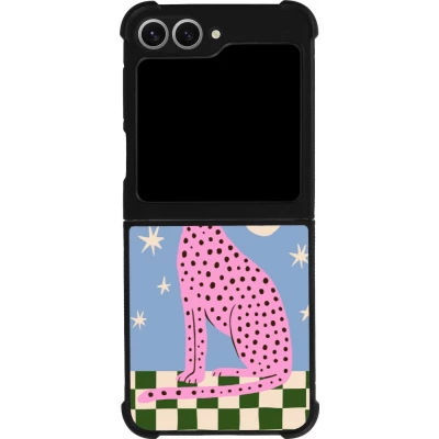 Coque Samsung Galaxy Z Flip6 - Silicone rigide noir Pink leopard with stars 2026
