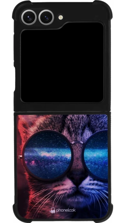 Samsung Galaxy Z Flip6 Case Hülle - Silikon schwarz Red Blue Cat Glasses