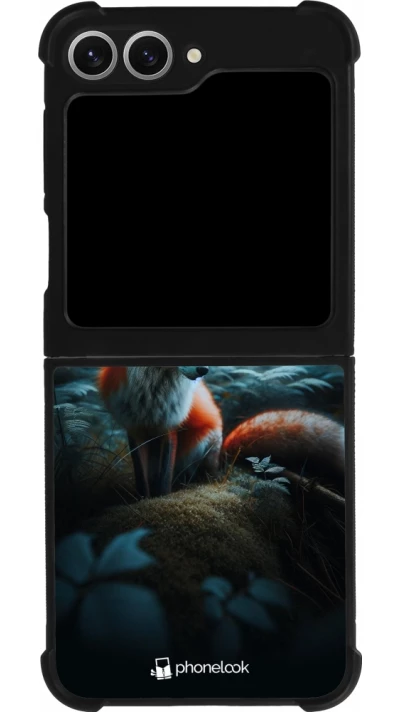 Coque Samsung Galaxy Z Flip6 - Silicone rigide noir Renard lune forêt