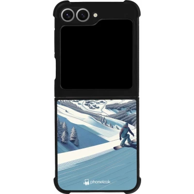 Coque Samsung Galaxy Z Flip6 - Silicone rigide noir Snowboarder Montagne