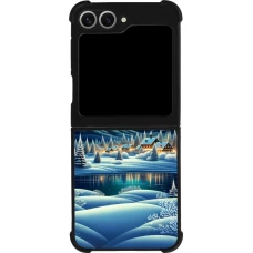 Samsung Galaxy Z Flip6 Case Hülle - Silikon schwarz Verschneites Bergdorf am See in der Nacht