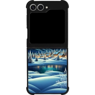 Coque Samsung Galaxy Z Flip6 - Silicone rigide noir Snowy Mountain Village Lake night
