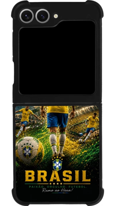 Coque Samsung Galaxy Z Flip6 - Silicone rigide noir Football Brésil splash 2026