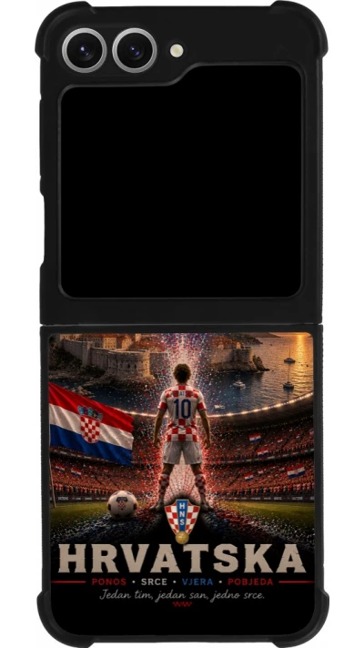 Coque Samsung Galaxy Z Flip6 - Silicone rigide noir Football Croatie splash 2026