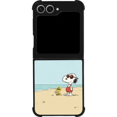 Coque Samsung Galaxy Z Flip6 - Silicone rigide noir Snoopy on the beach Summer 2026