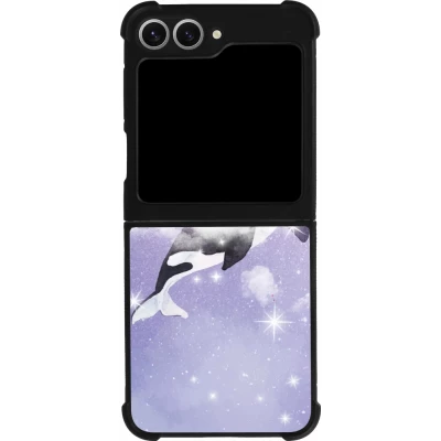 Coque Samsung Galaxy Z Flip6 - Silicone rigide noir Whale in sparking stars