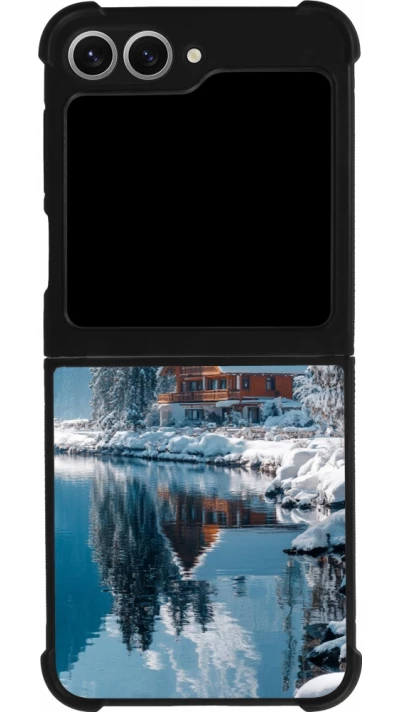 Coque Samsung Galaxy Z Flip6 - Silicone rigide noir Winter 25 Winter house forest day