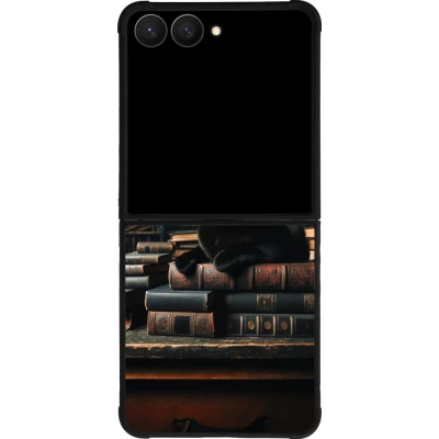 Samsung Galaxy Z Flip7 Case Hülle - Silikon schwarz Katze Bücher dunkel