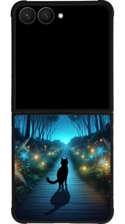 Samsung Galaxy Z Flip7 Case Hülle - Silikon schwarz Schwarze Katze Spaziergang