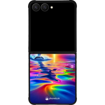 Samsung Galaxy Z Flip7 Case Hülle - Silikon schwarz Glücklicher Regenbogen-Delfin