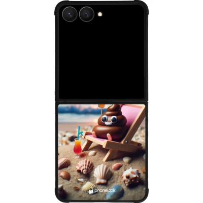 Coque Samsung Galaxy Z Flip7 - Silicone rigide noir Emoji caca sur chaise longue