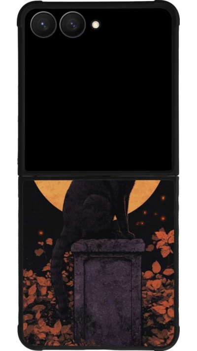 Coque Samsung Galaxy Z Flip7 - Silicone rigide noir Halloween 2026 Cat Art Nouveau
