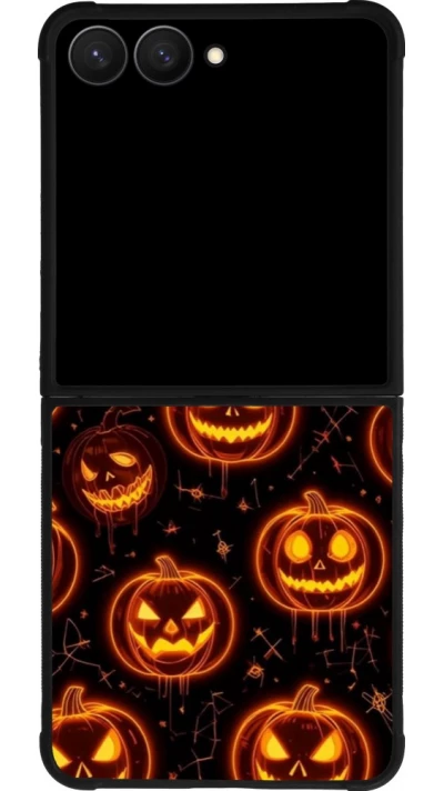 Coque Samsung Galaxy Z Flip7 - Silicone rigide noir Halloween 2026 Pattern Pumpkins