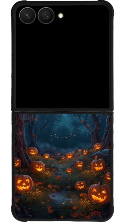 Coque Samsung Galaxy Z Flip7 - Silicone rigide noir Halloween 2026 Road of Pumpkins