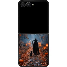 Coque Samsung Galaxy Z Flip7 - Silicone rigide noir Halloween 2026 Witch with a cat