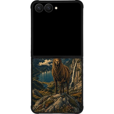Samsung Galaxy Z Flip7 Case Hülle - Silikon schwarz Linocut Steinbock