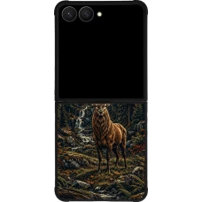 Coque Samsung Galaxy Z Flip7 - Silicone rigide noir Linocut Cerf