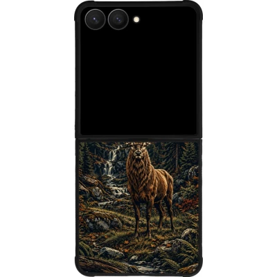 Coque Samsung Galaxy Z Flip7 - Silicone rigide noir Linocut Cerf