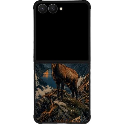 Samsung Galaxy Z Flip7 Case Hülle - Silikon schwarz Linocut Gämse