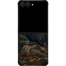 Coque Samsung Galaxy Z Flip7 - Silicone rigide noir Linocut Grand Corbeau