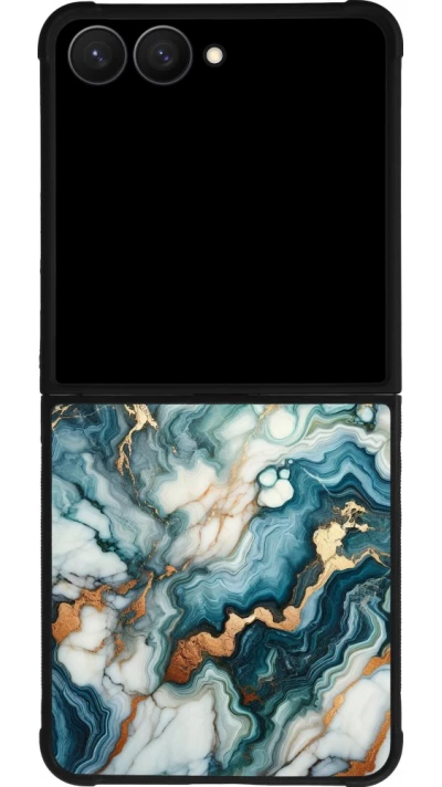 Coque Samsung Galaxy Z Flip7 - Silicone rigide noir Marbre Vert Bleu Doré