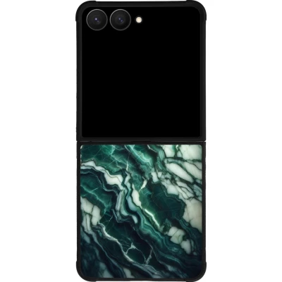 Coque Samsung Galaxy Z Flip7 - Silicone rigide noir Marbre vert majestueux