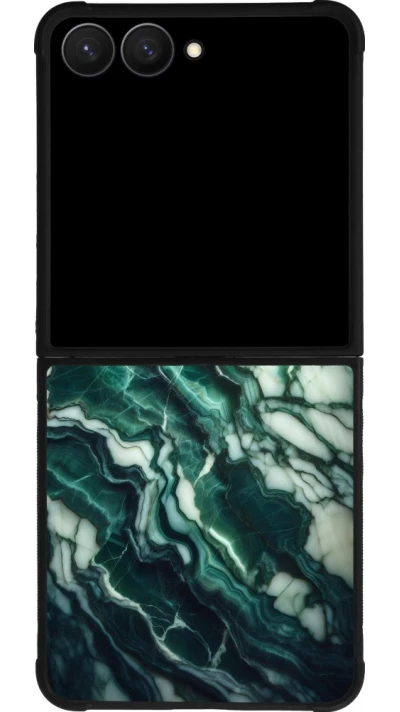 Coque Samsung Galaxy Z Flip7 - Silicone rigide noir Marbre vert majestueux