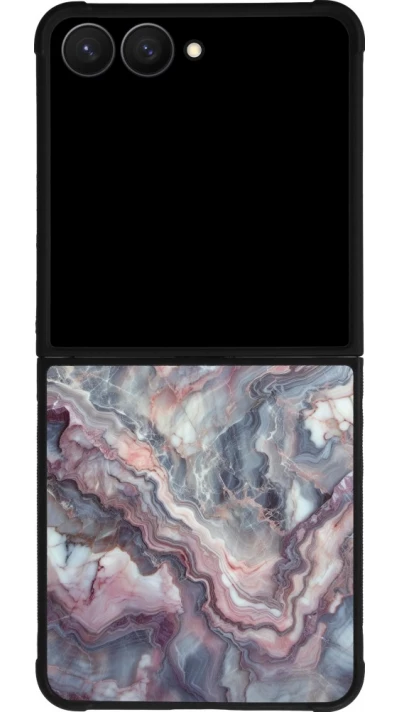 Samsung Galaxy Z Flip7 Case Hülle - Silikon schwarz Violetter silberner Marmor
