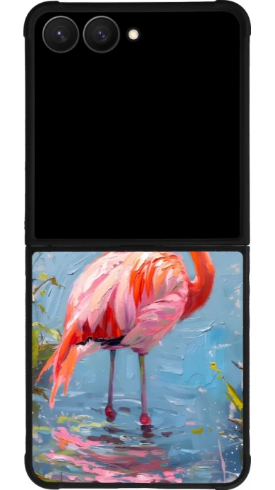 Samsung Galaxy Z Flip7 Case Hülle - Silikon schwarz Paint Flamingo