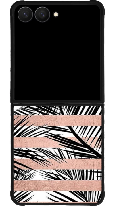 Samsung Galaxy Z Flip7 Case Hülle - Silikon schwarz Palm trees gold stripes
