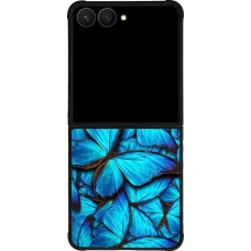 Coque Samsung Galaxy Z Flip7 - Silicone rigide noir Papillon bleu